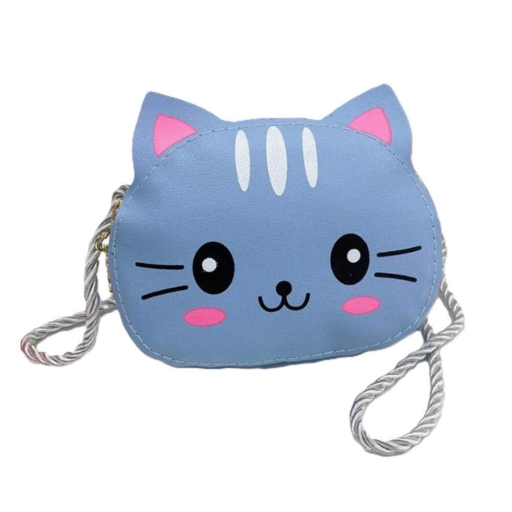 Mini Crossbody Bag for Children Cute Cartoon Blue Cat